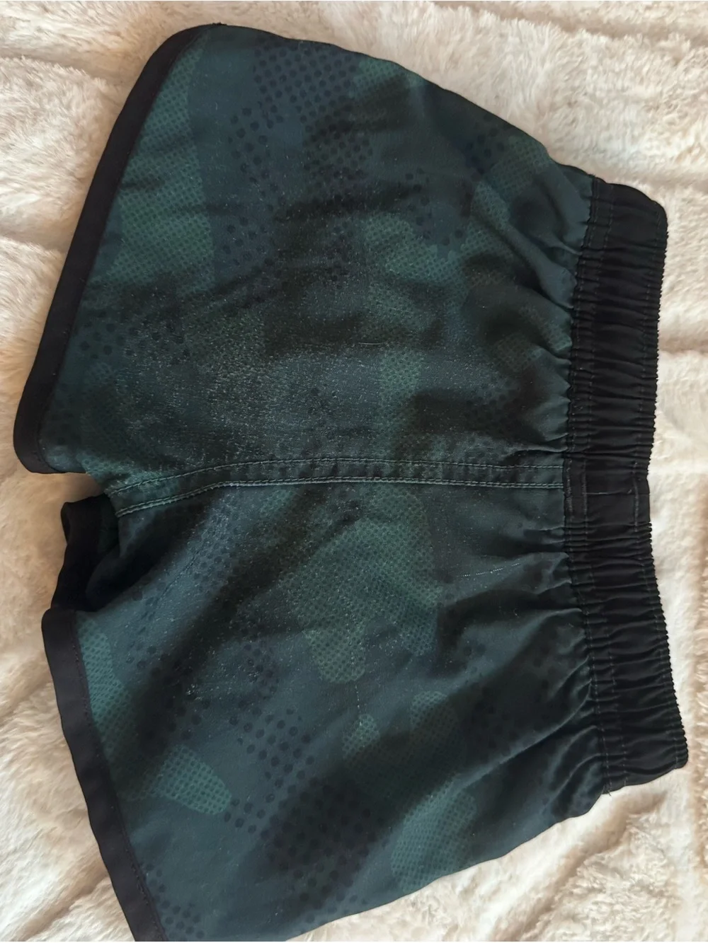 Toddler Dark Green Camo Swim Trunks with Black Trim